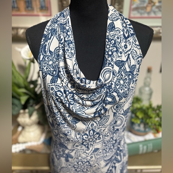 Y2K CREATIVE DESIGN WORKS FLORAL PAISLEY COWL NECK TIE BACK HALTER TOP SZ M - Picture 4 of 8